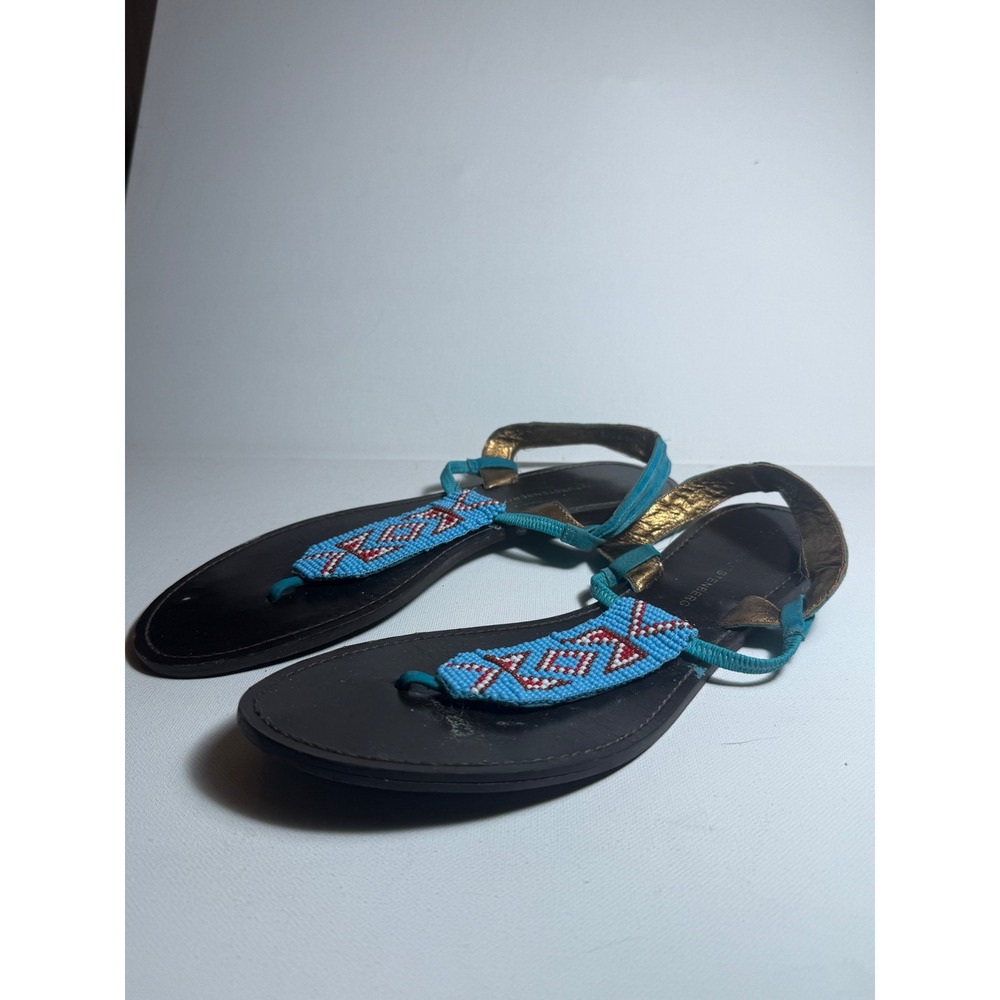 Diane Von Furstenberg Turquoise Beaded T-Strap Sandals Size 9 M Boho Summer